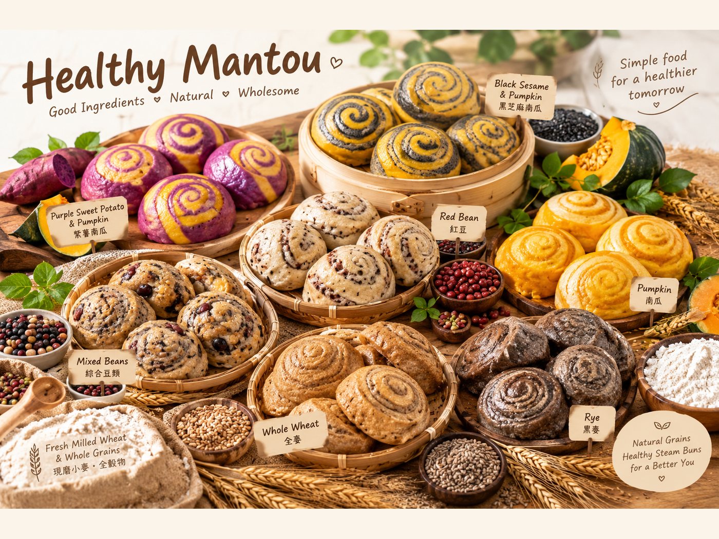 Healthy Assorted Mantou / Steamed Buns